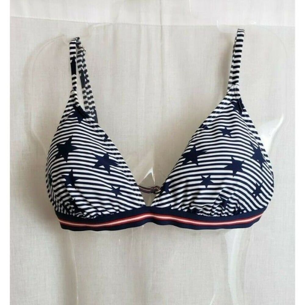 Xhilaration Swimwear Bikini Top Patriotic Striped White Blue‎ Stars XL USA Beach